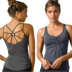 prAna Dreamcatcher Yoga Tank Top Black White Stripes Size M
